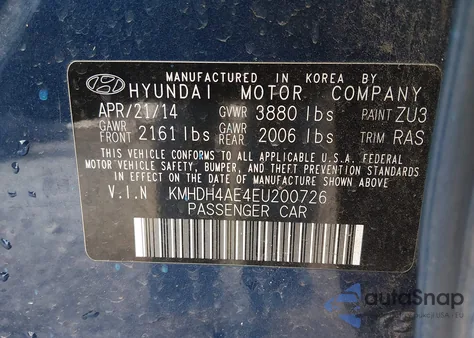 2014 Hyundai Elantra Se из США, поврежденный, VIN KMHDH4AE4EU200726